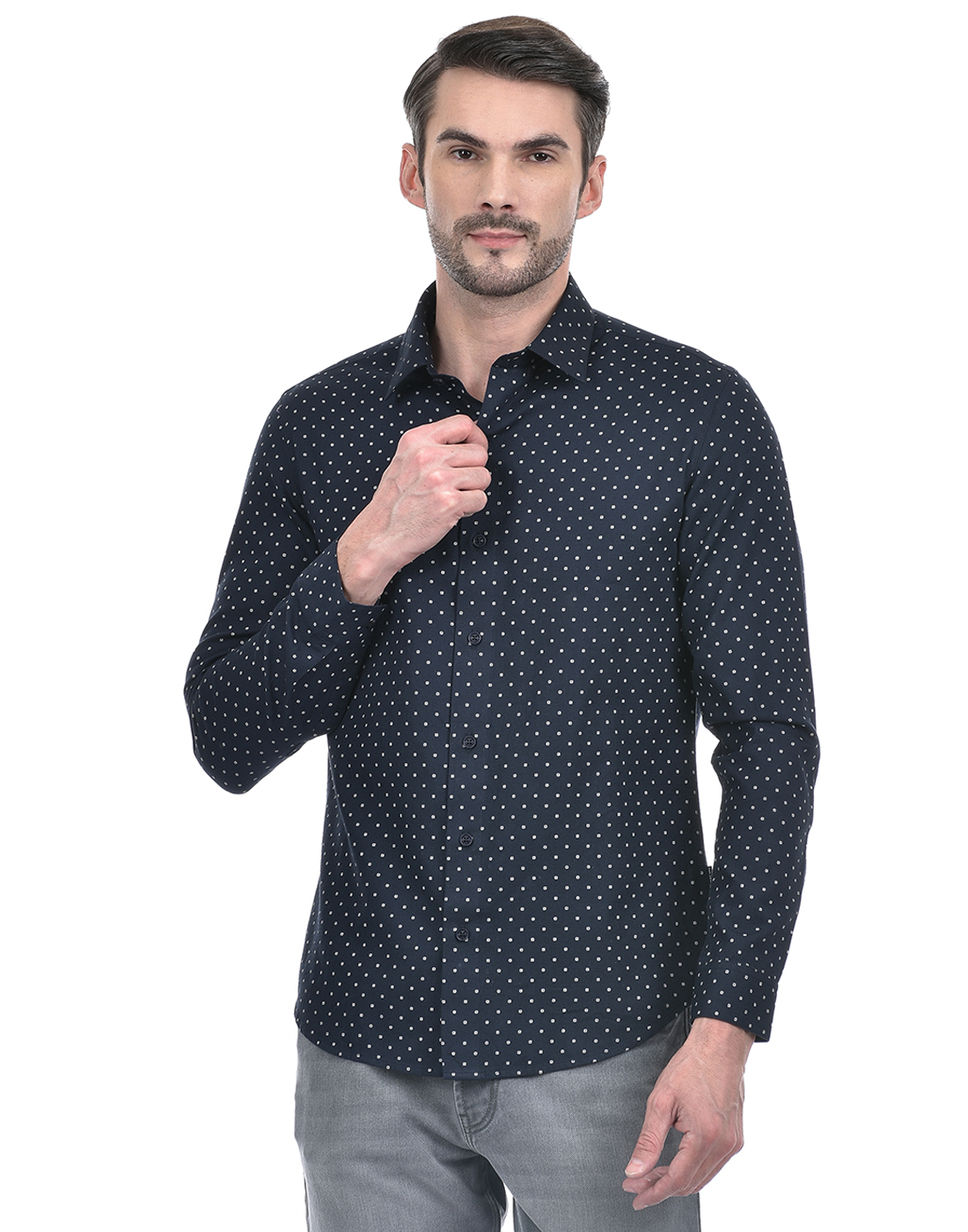 Numero Uno Men Polka Print Navy Shirt
